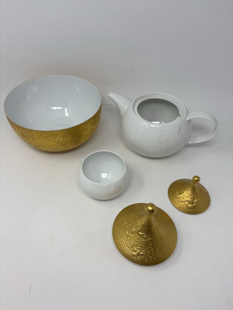 Magic Flute Teapot, Sugar Bowl, Bowl Signed