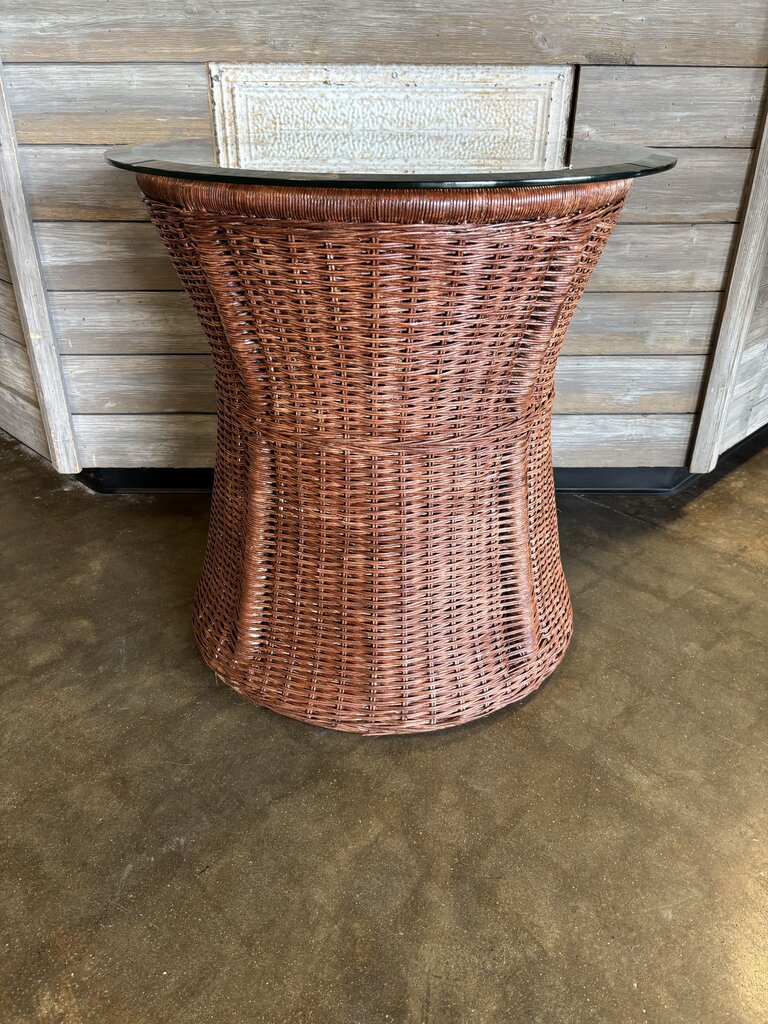 MCM Hourglass Shape Wicker Round Side Table