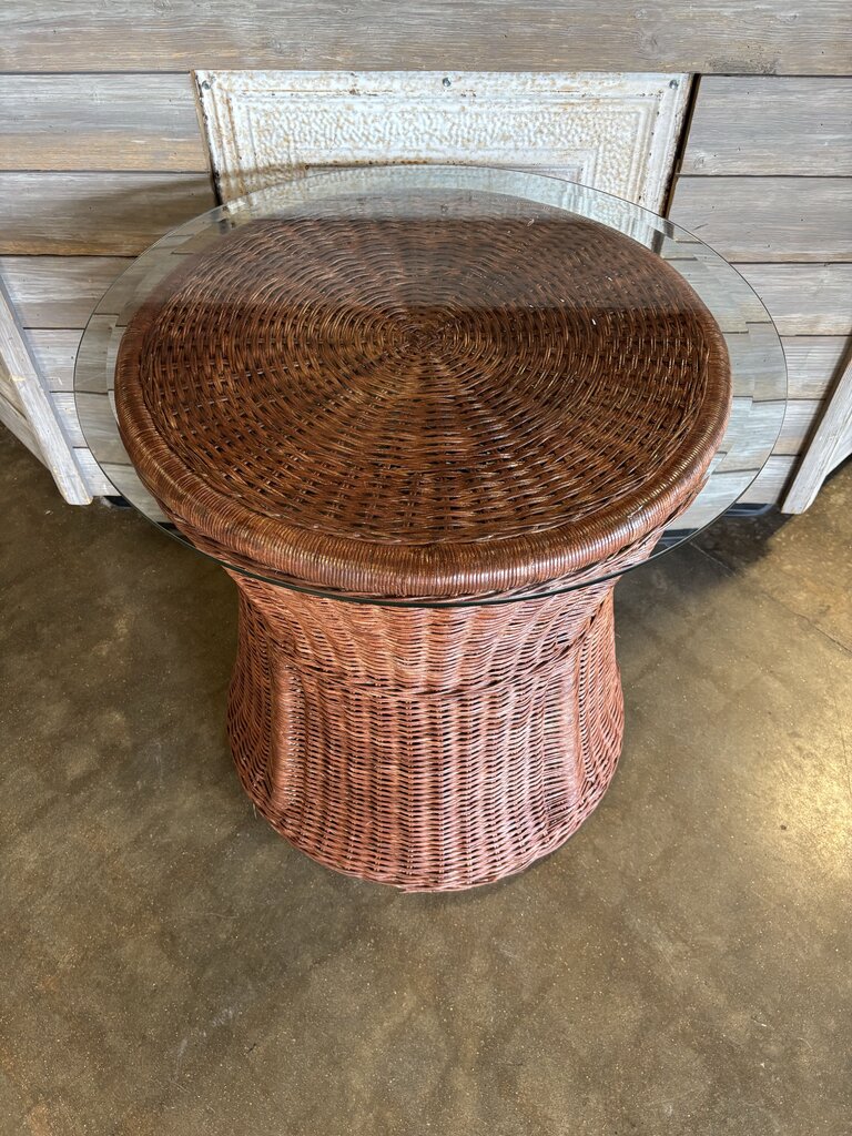MCM Hourglass Shape Wicker Round Side Table
