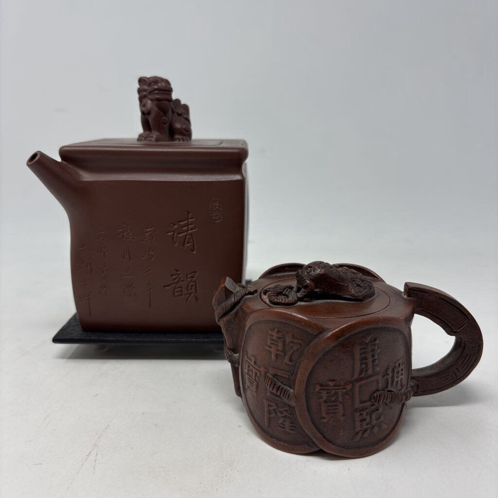 Chinese Clay Teapot and Cup with Lids & Stands