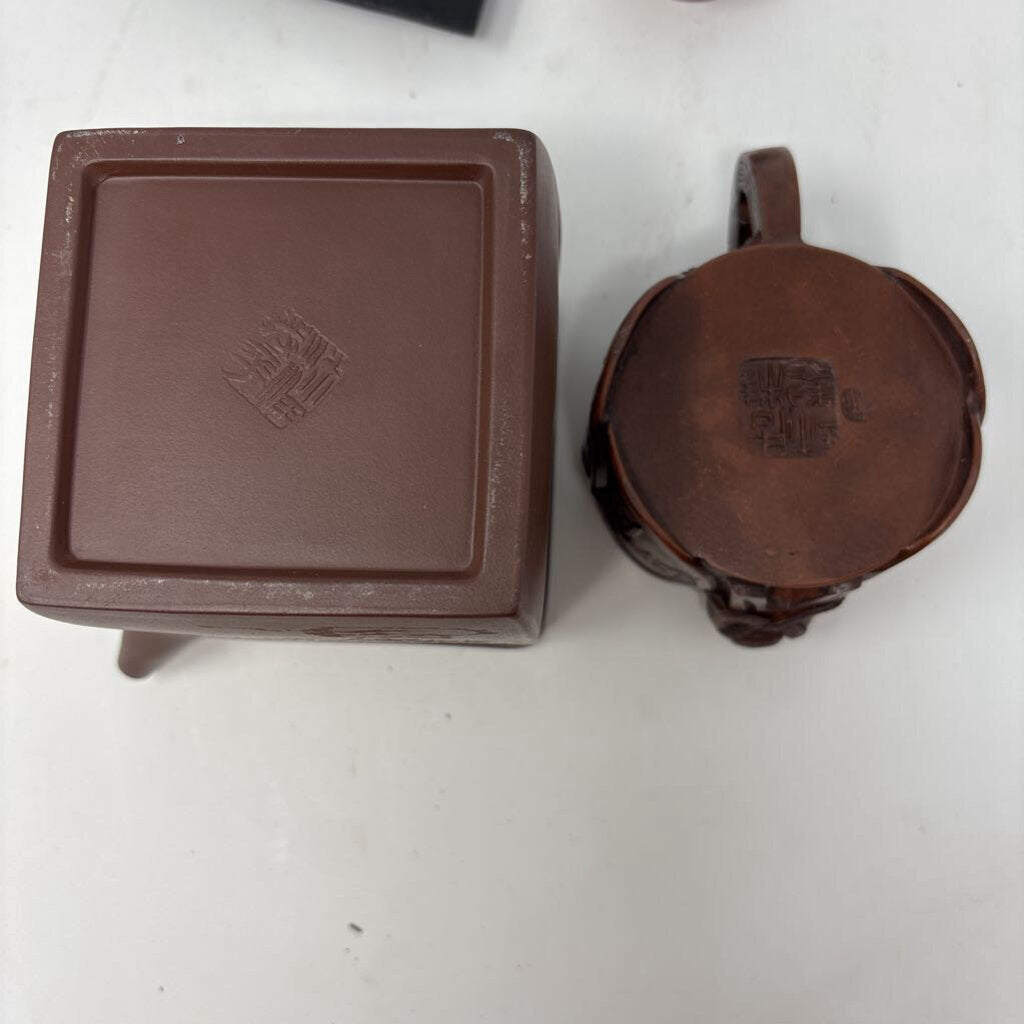 Chinese Clay Teapot and Cup with Lids & Stands