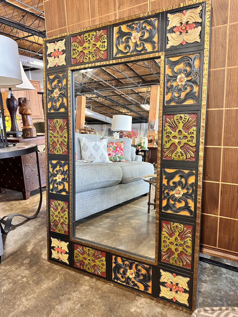 Carved Hand Painted Wood Mirror