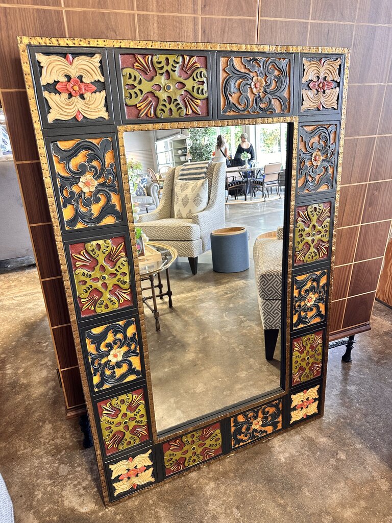Carved Hand Painted Wood Mirror