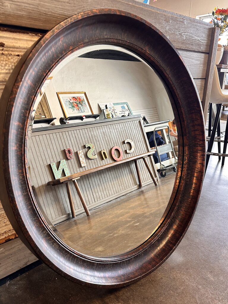 Rustic Aged Wood Round Mirror