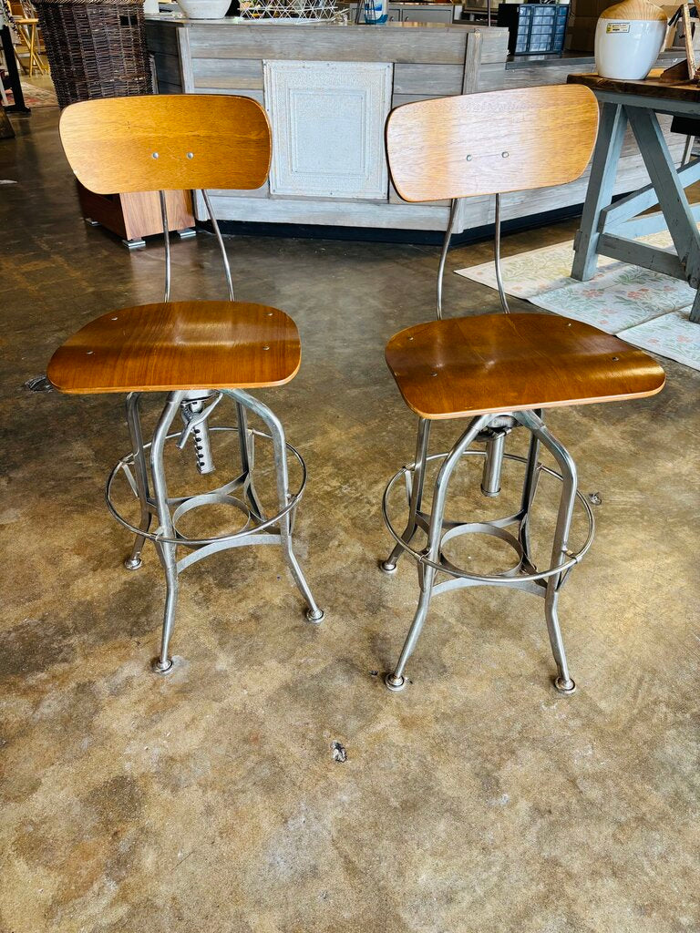 Vintage Drafting Adjustable Swivel Stools Pair