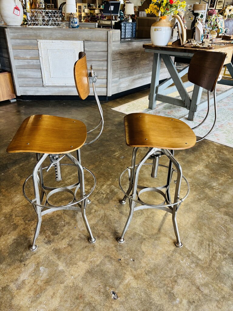 Vintage Drafting Adjustable Swivel Stools Pair
