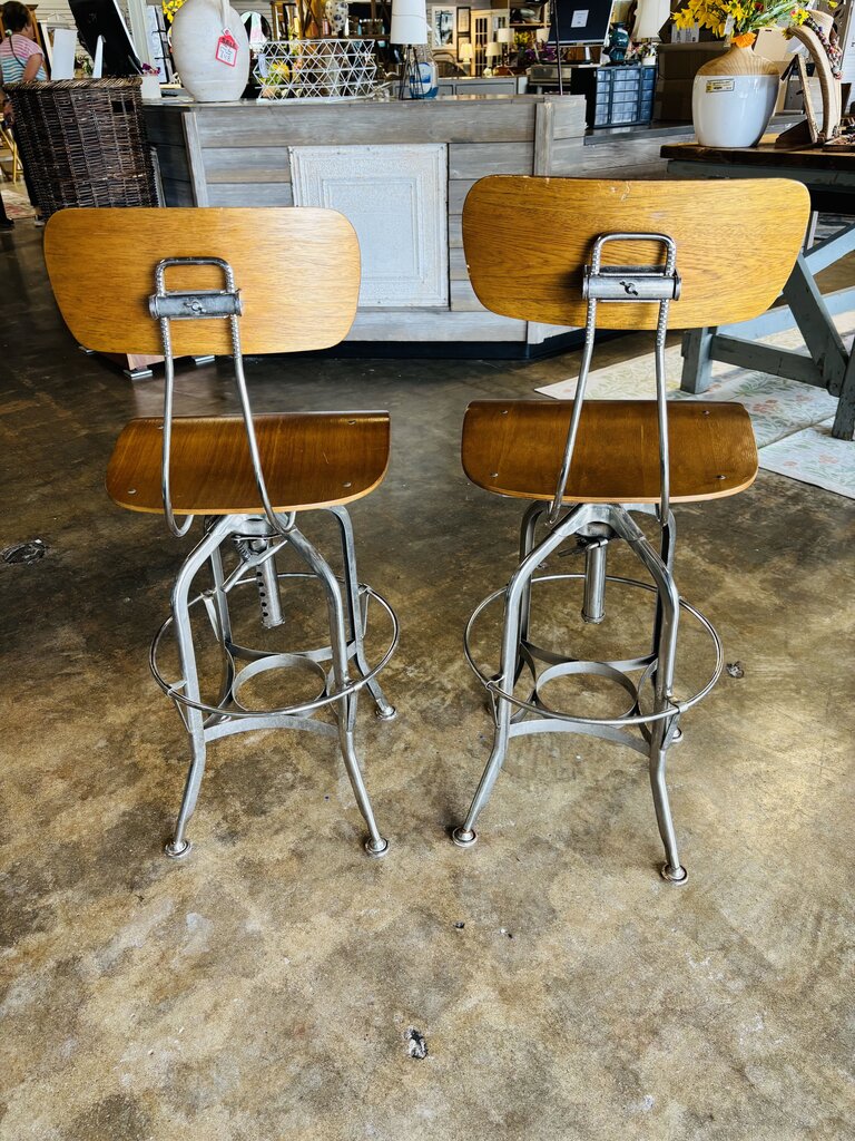Vintage Drafting Adjustable Swivel Stools Pair