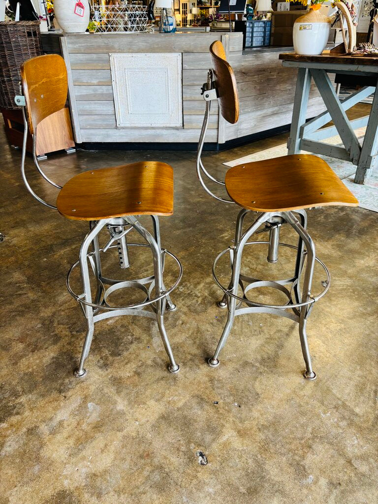 Vintage Drafting Adjustable Swivel Stools Pair