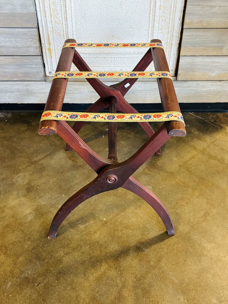 Vintage Folding Luggage Rack with Floral Straps