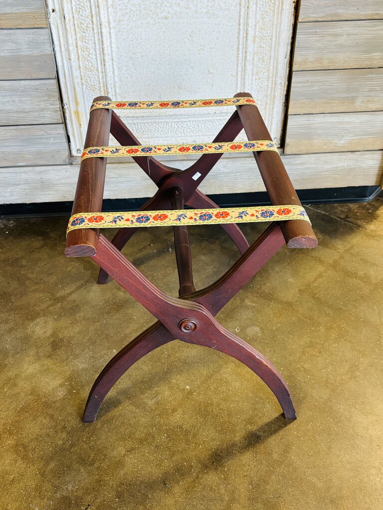 Vintage Folding Luggage Rack with Floral Straps