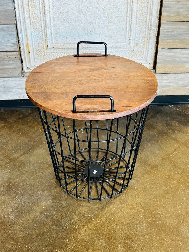 Round Wood/Metal Basket Side Table 17.25"R 19"h