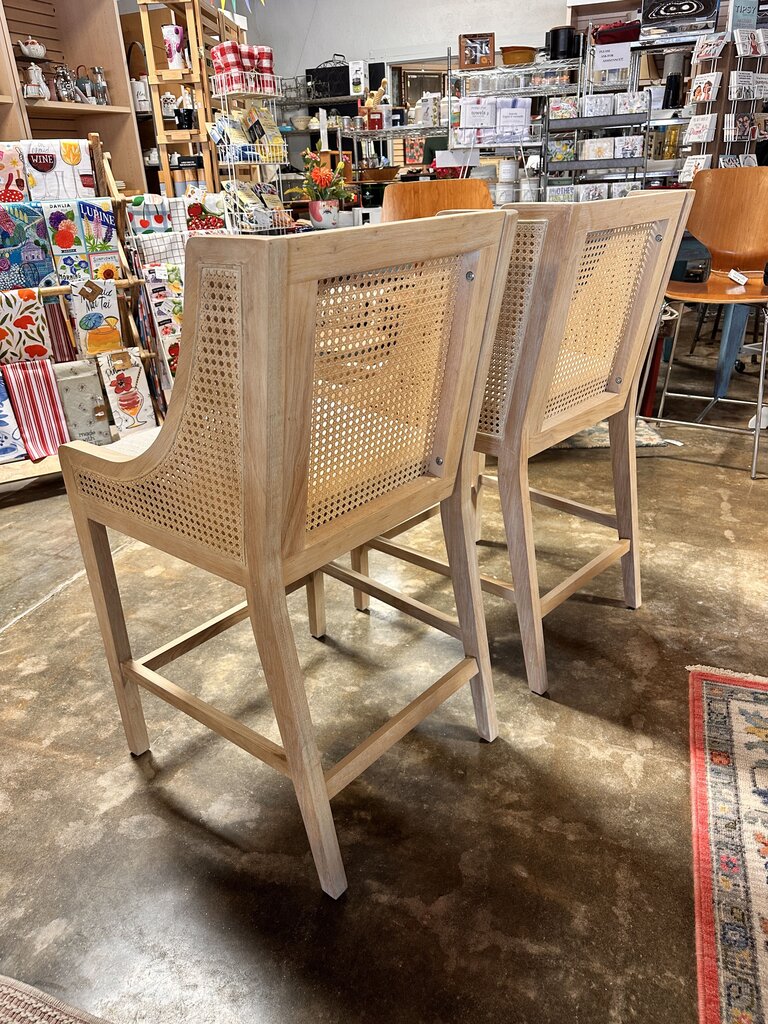 Upholstered Wood/Cane Counter Stools Pair