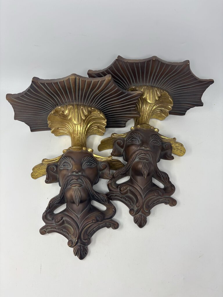 Vintage Asian Head Wall Sconces Pair