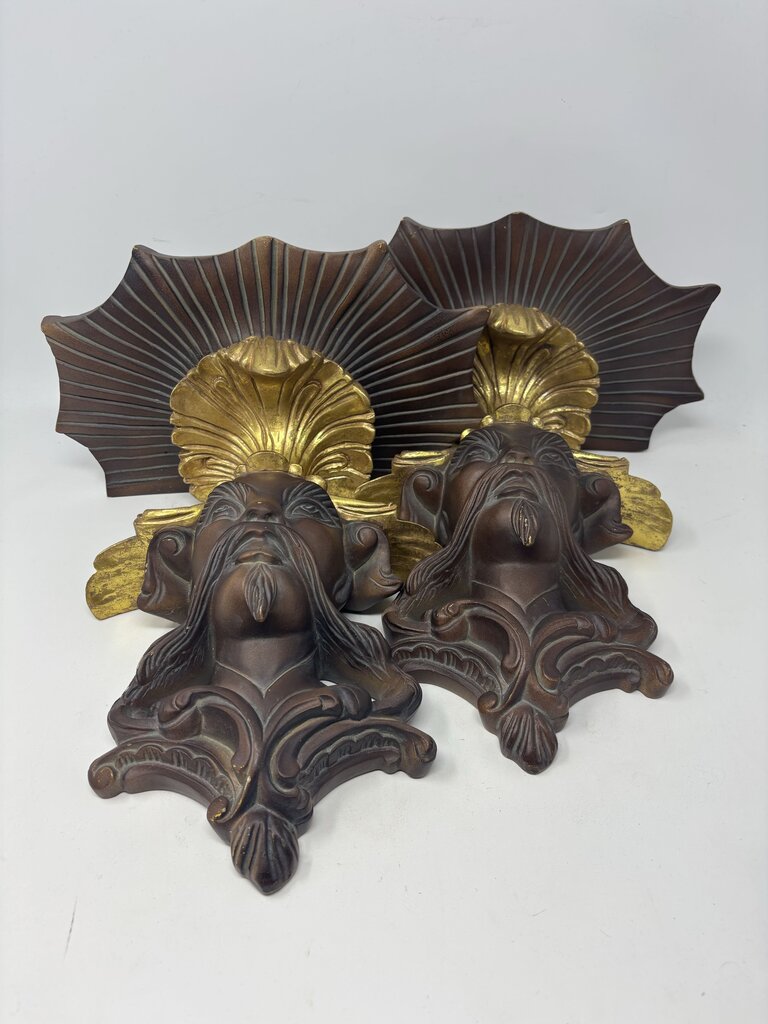 Vintage Asian Head Wall Sconces Pair