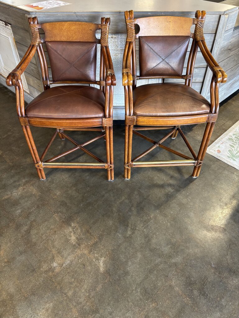 Leather/Rattan Barstools Pair