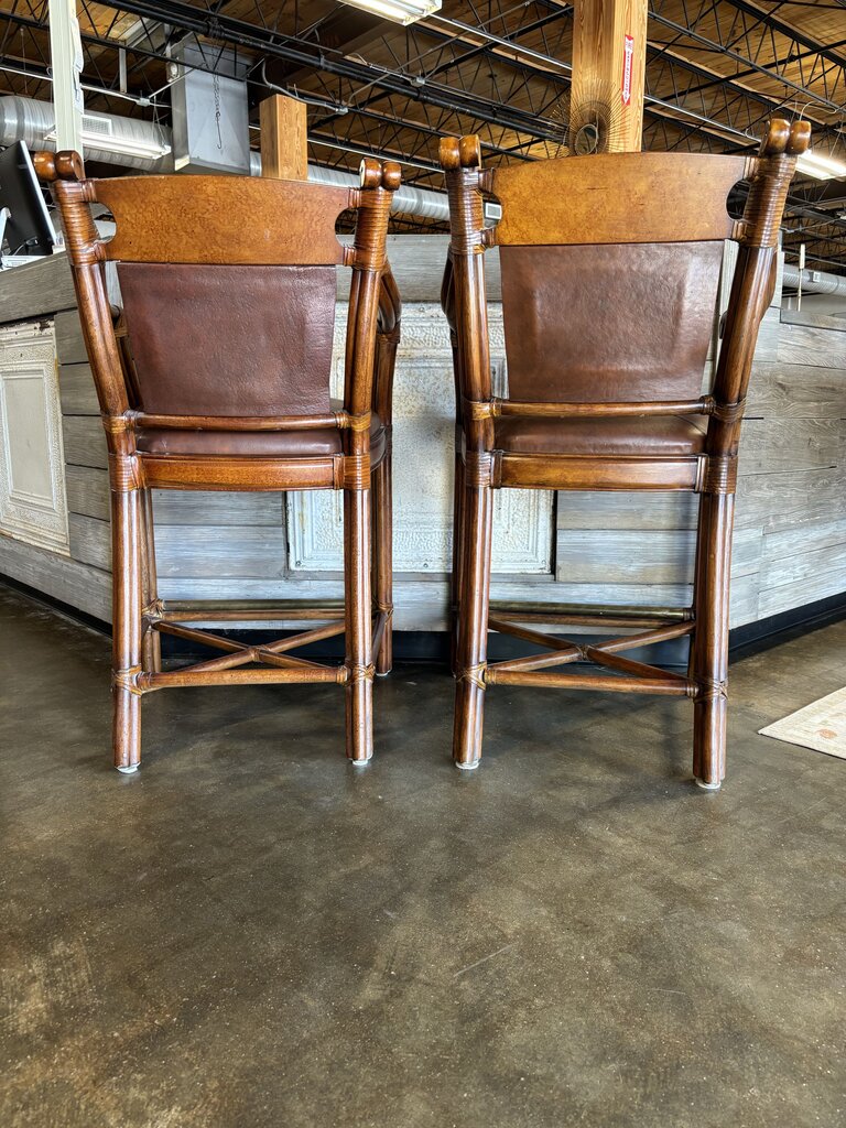 Leather/Rattan Barstools Pair