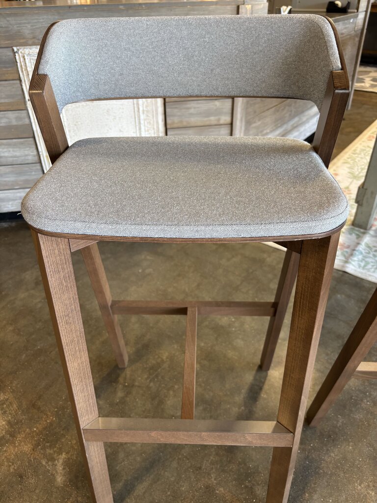 Wood Upholstered Seat Barstools Pair