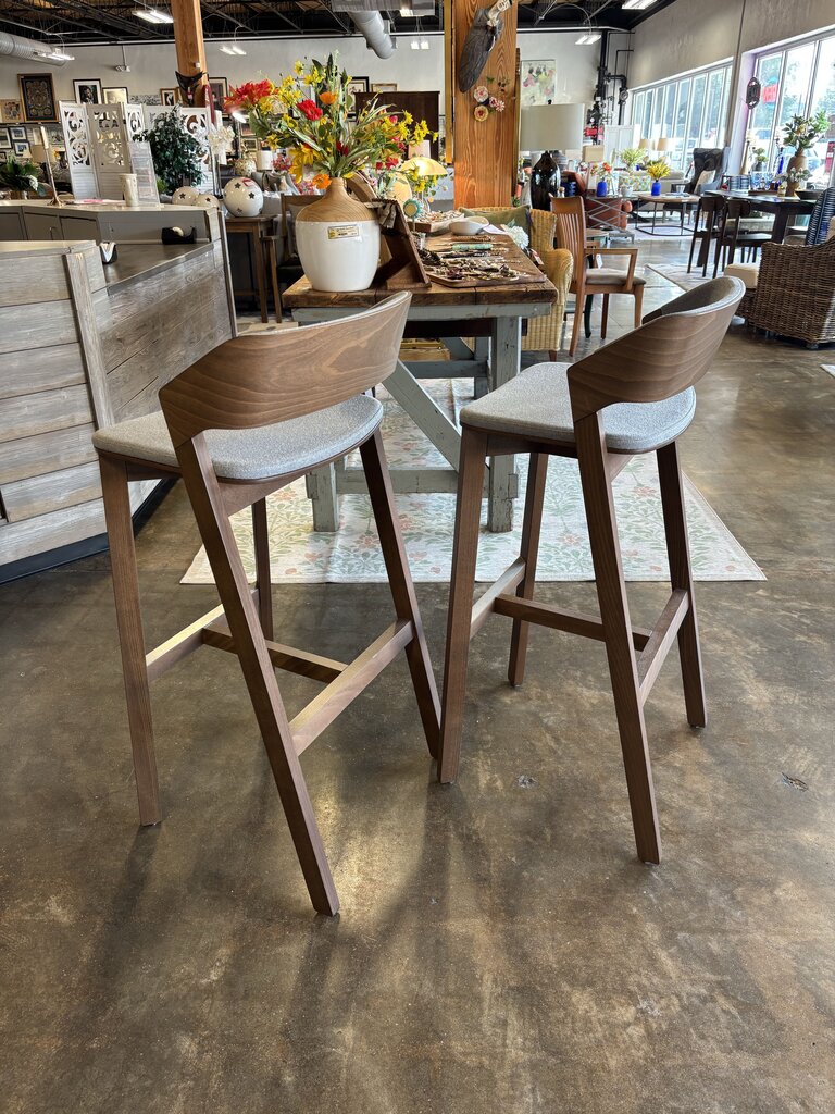 Wood Upholstered Seat Barstools Pair