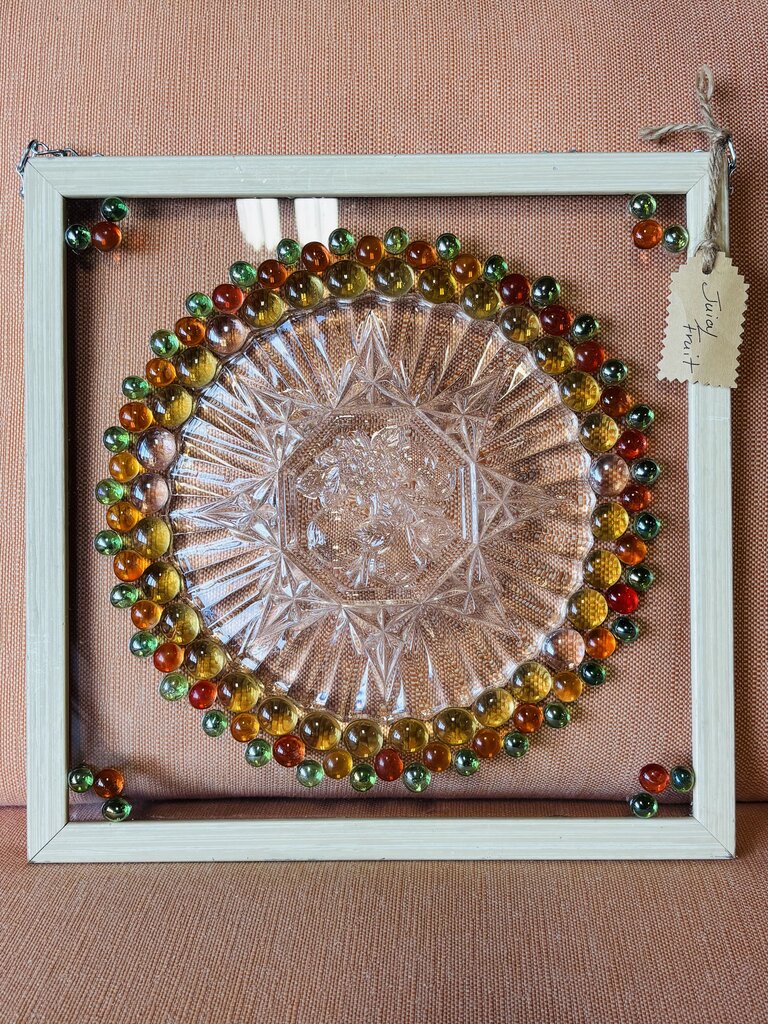 Framed Stained Glass Vintage Plate 13.35 X 13.25