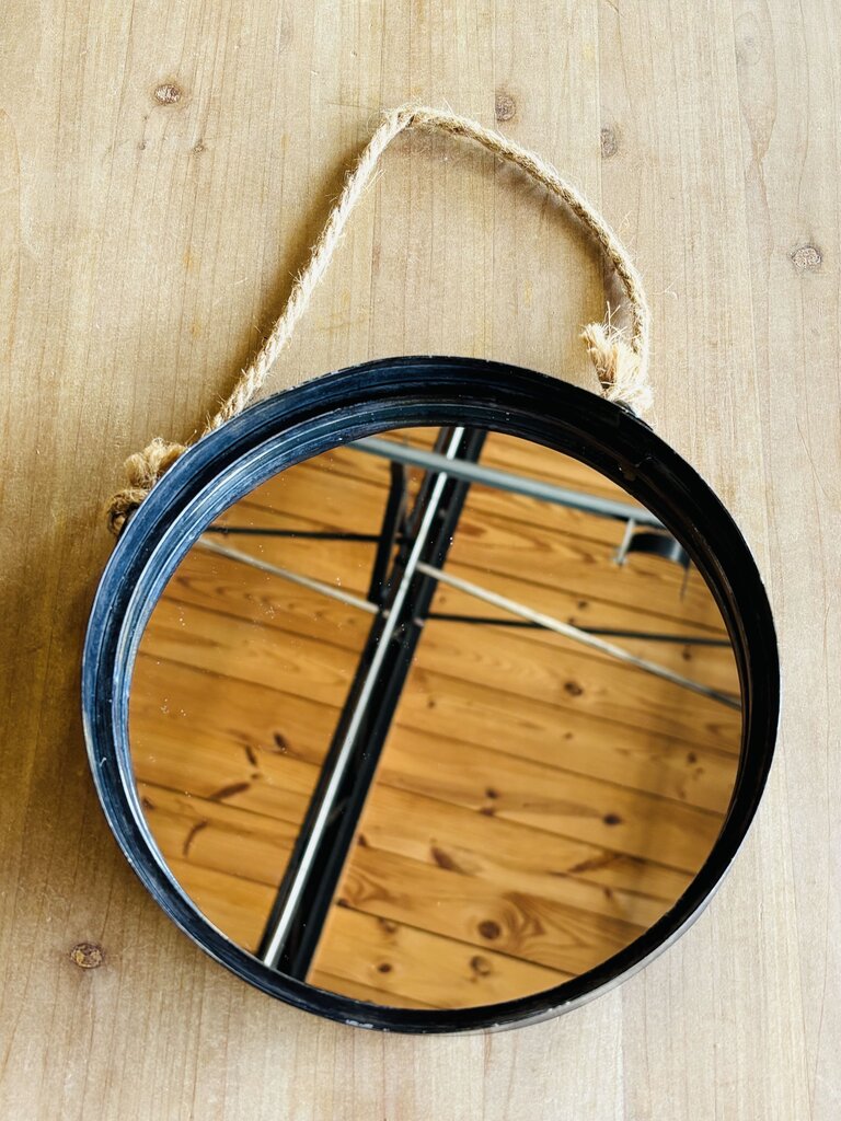 Round Metal Mirror with Rope Hanger 8.5"R