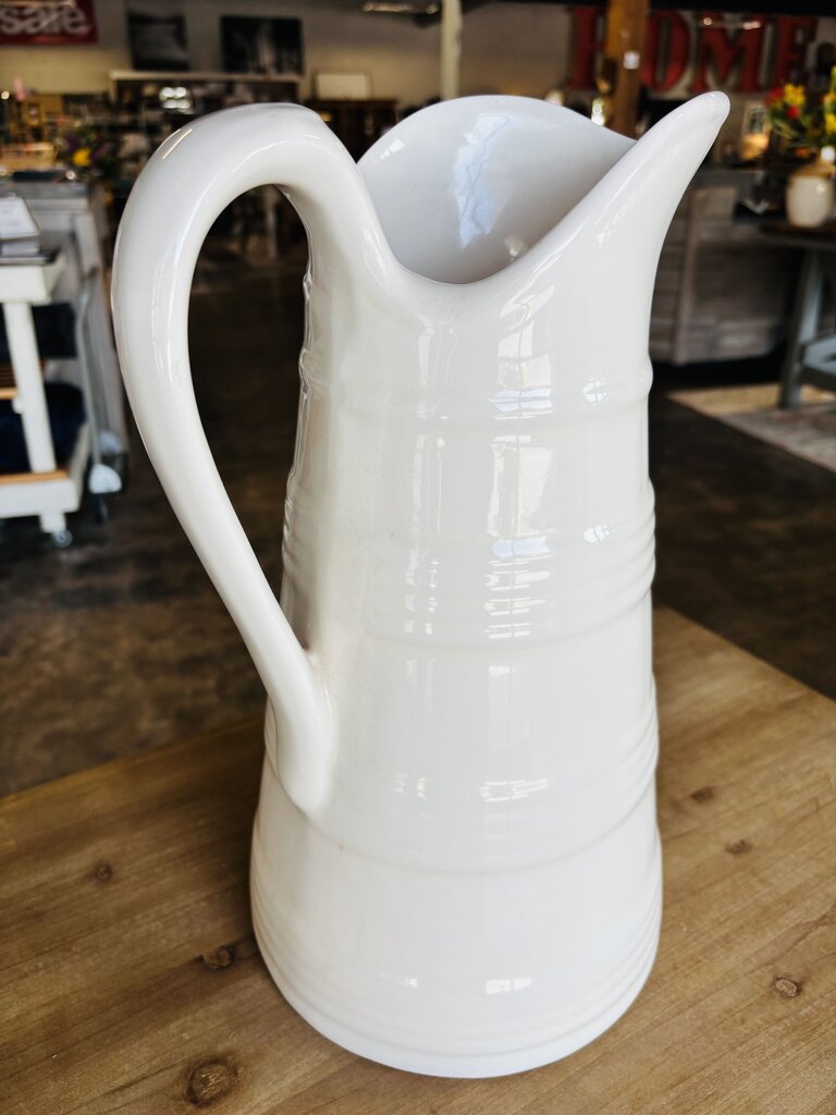 Tall Ceramic Ribbed Pitcher 15"H