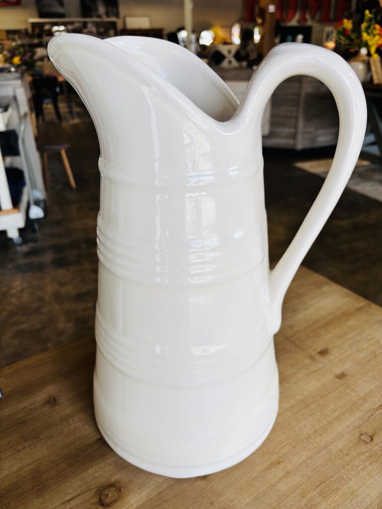 Tall Ceramic Ribbed Pitcher 15"H