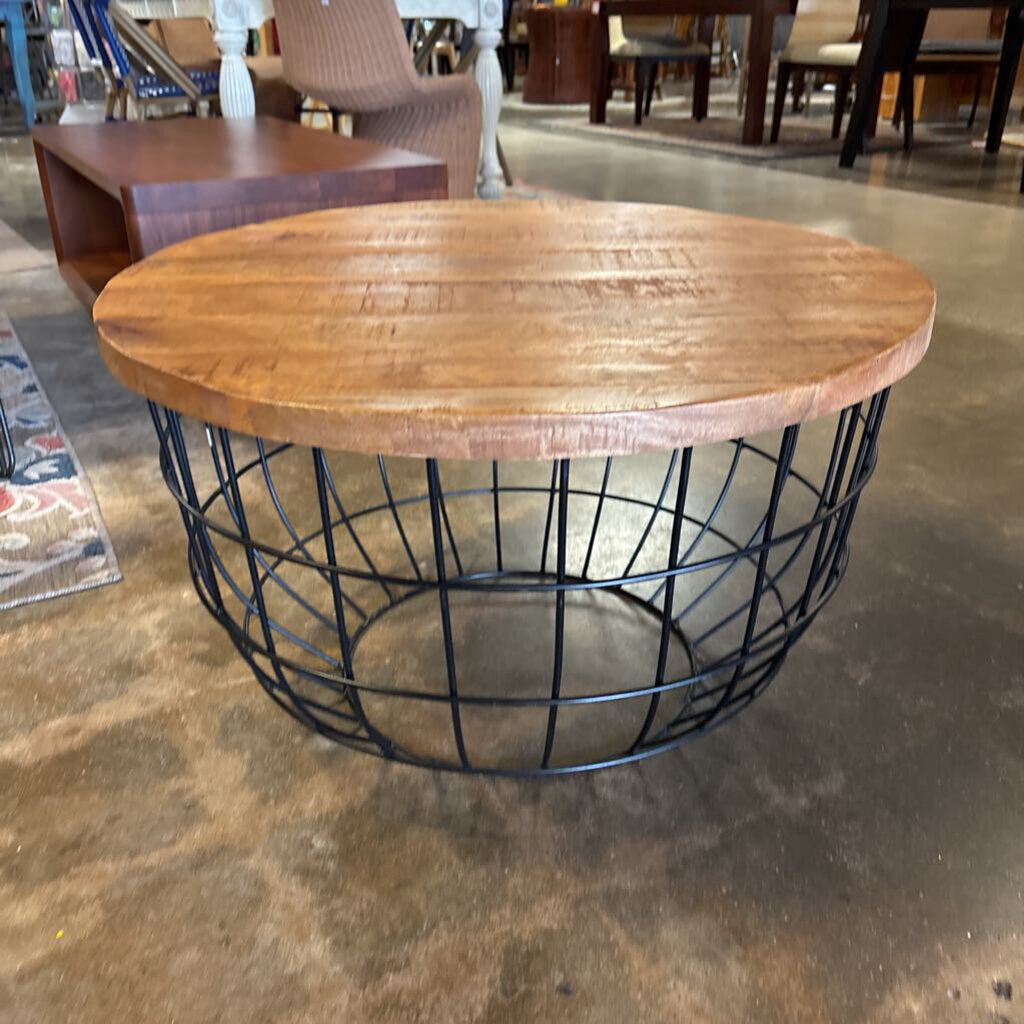 Wood/Metal Industrial Coffee Table 30"R