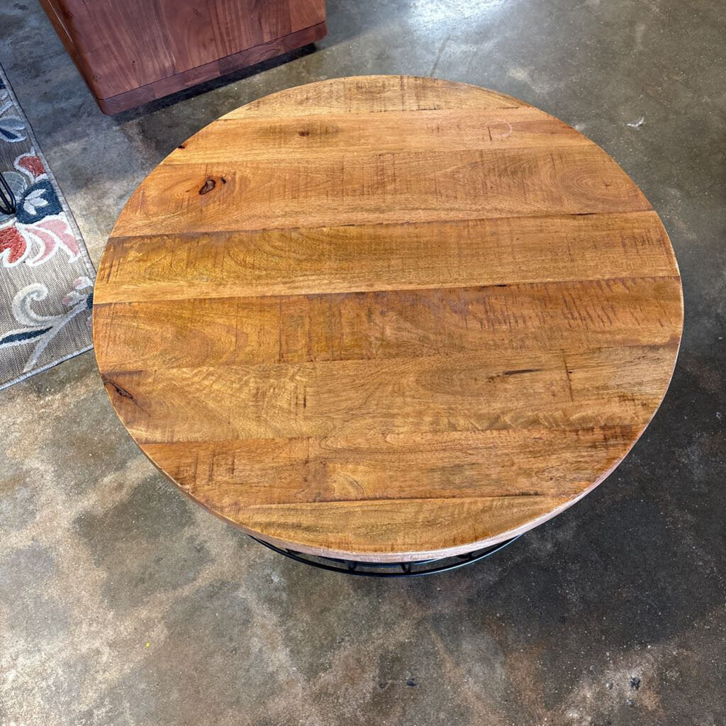 Wood/Metal Industrial Coffee Table 30"R