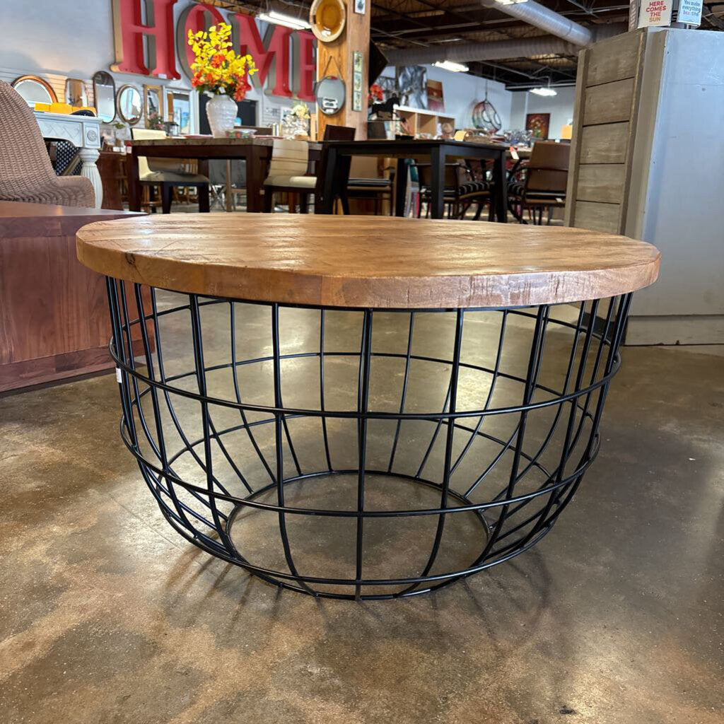 Wood/Metal Industrial Coffee Table 30"R