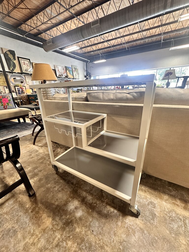 Rolling Glass/Metal Bar Cart 40 X 16 X 37