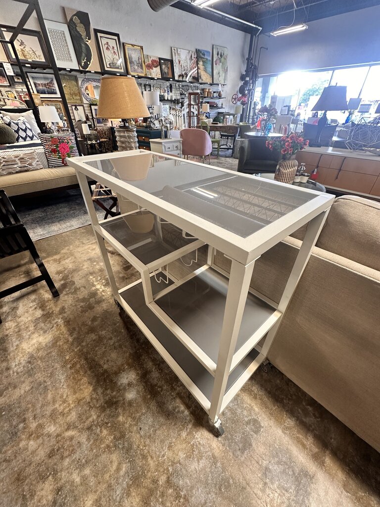 Rolling Glass/Metal Bar Cart 40 X 16 X 37