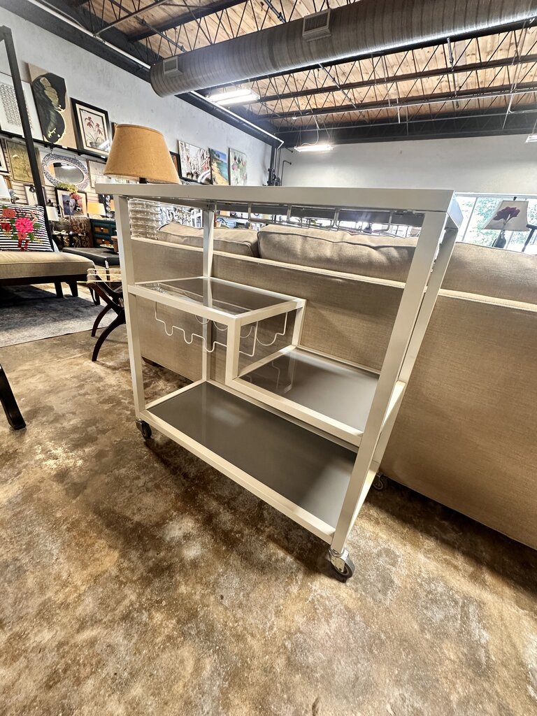 Rolling Glass/Metal Bar Cart 40 X 16 X 37
