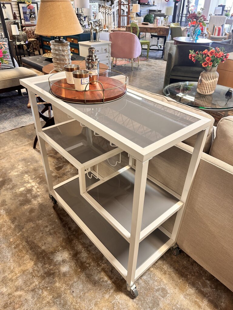 Rolling Glass/Metal Bar Cart 40 X 16 X 37