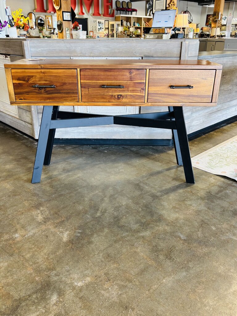 Wood 3 Drawer Console