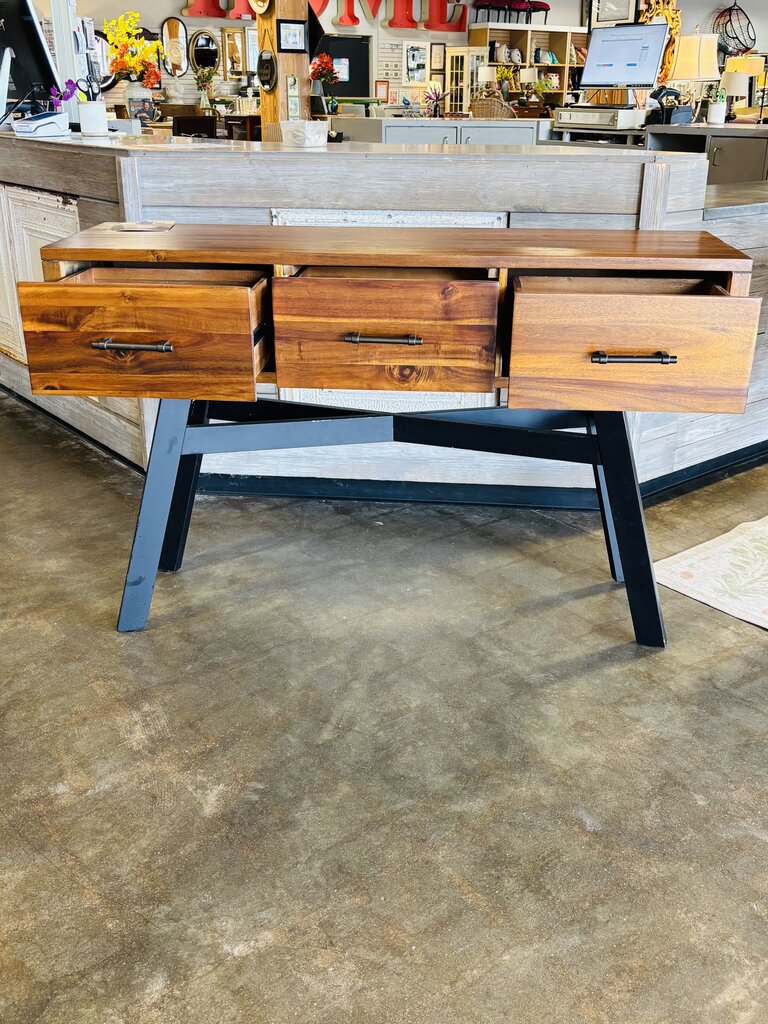 Wood 3 Drawer Console