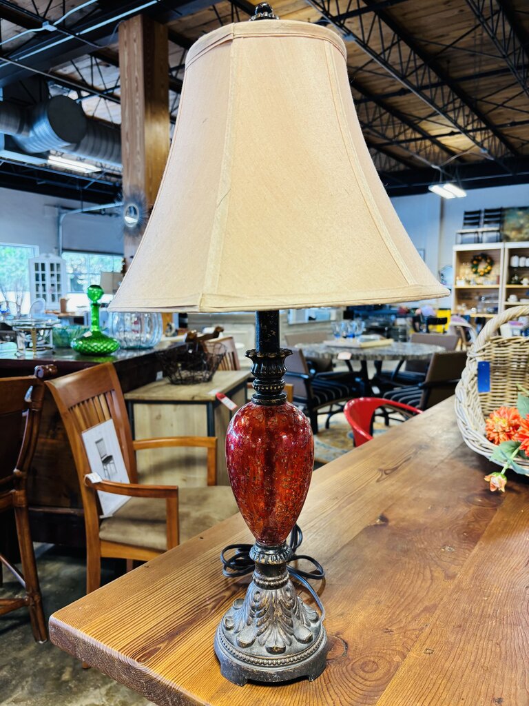 Victorian Style Art Glass Lamp Red