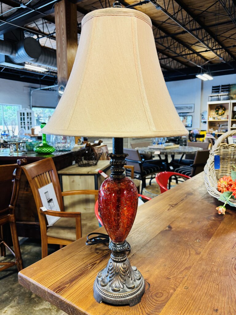 Victorian Style Art Glass Lamp Red