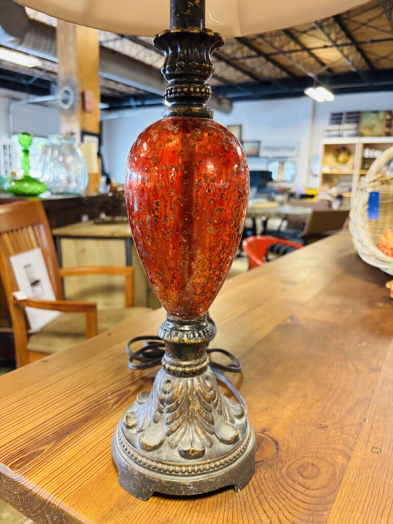 Victorian Style Art Glass Lamp Red