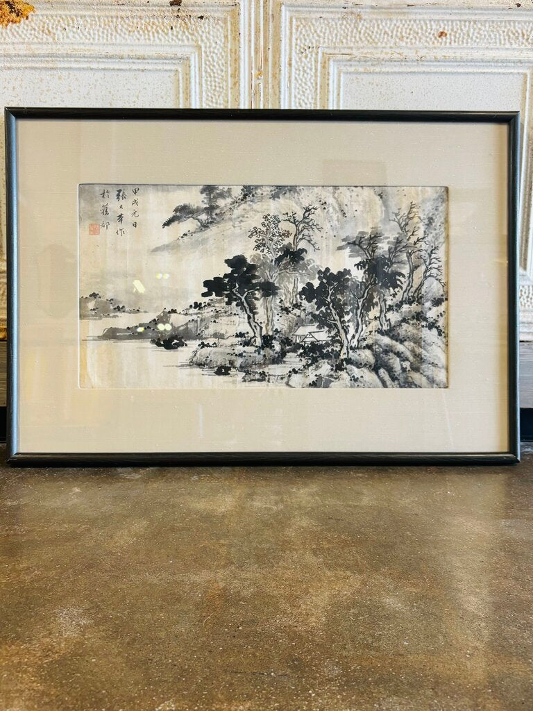 Framed Chinese Shan Shui Landscape on Paper 35 x 24
