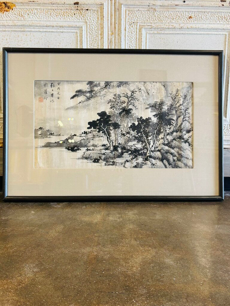 Framed Chinese Shan Shui Landscape on Paper 35 x 24