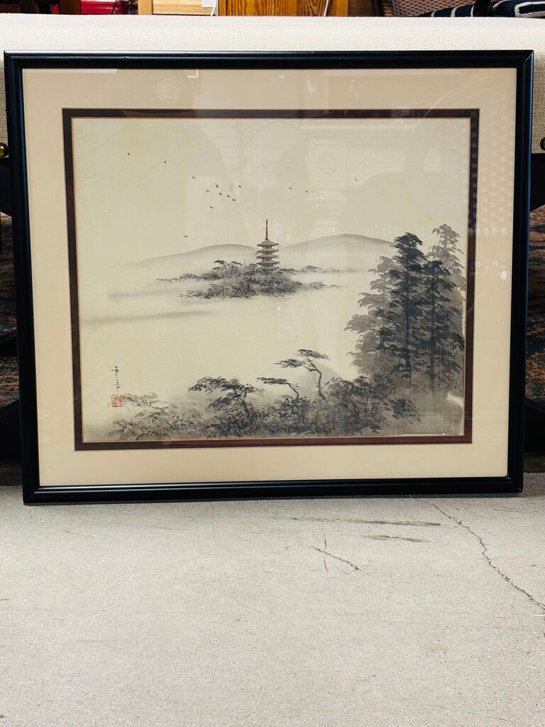 Pagoda In Mist Chinese Art 22 X 19