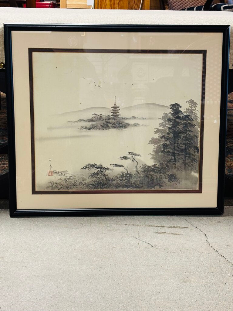 Pagoda In Mist Chinese Art 22 X 19
