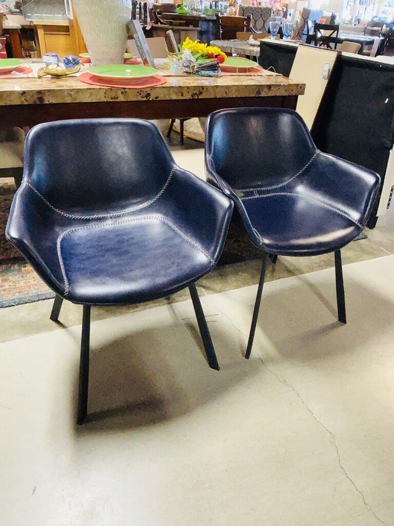 Mid Century Style Faux Leather Chairs Pair
