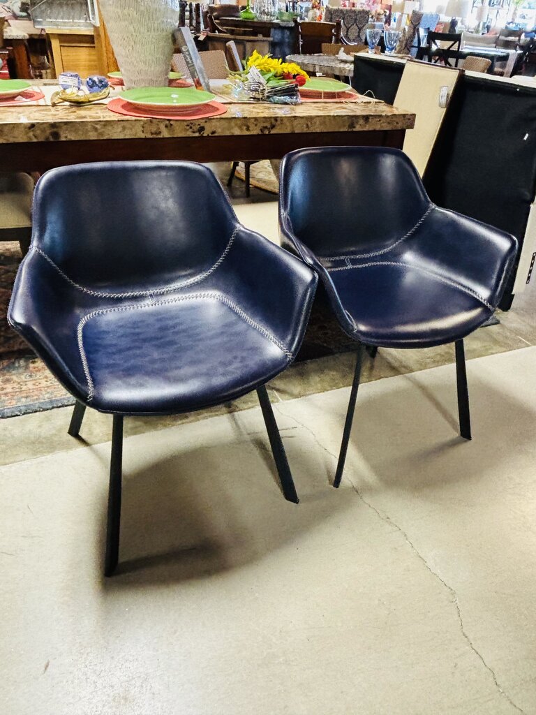 Mid Century Style Faux Leather Chairs Pair
