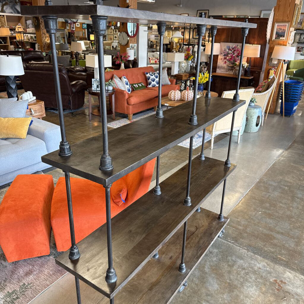 Wood/Metal Industrial Rolling Bookshelf 63.25 X 13.5 X 72