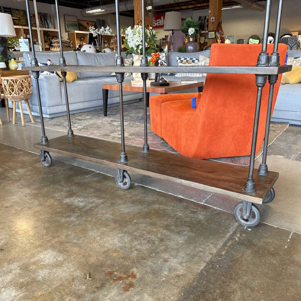 Wood/Metal Industrial Rolling Bookshelf 63.25 X 13.5 X 72