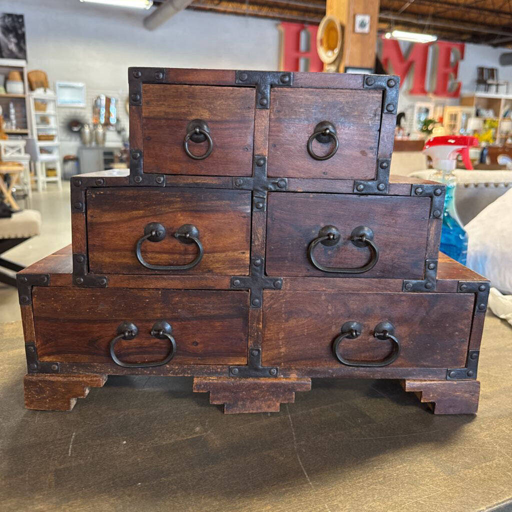 Vintage Wood 6 Step Drawer Cabinet 17.25 X 6.75 X 12
