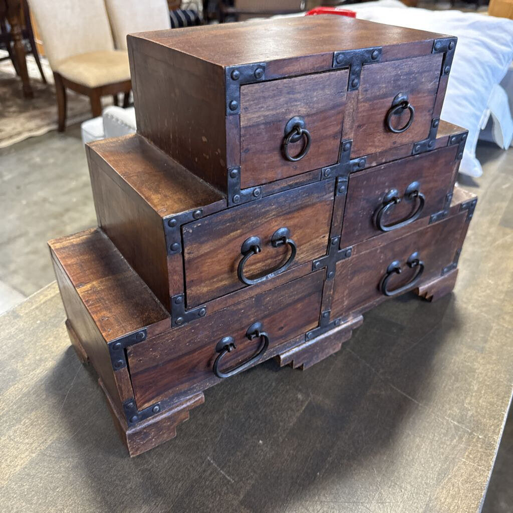 Vintage Wood 6 Step Drawer Cabinet 17.25 X 6.75 X 12
