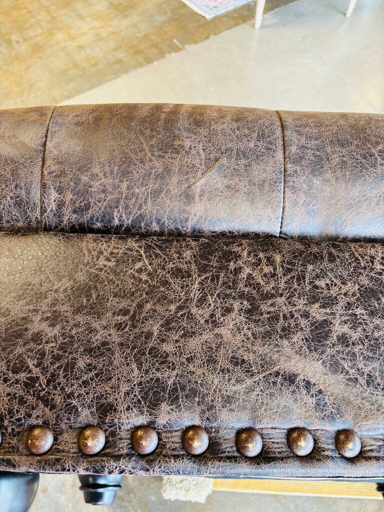 Distressed Leather Tufted Nailhead Ottoman 38 X 38