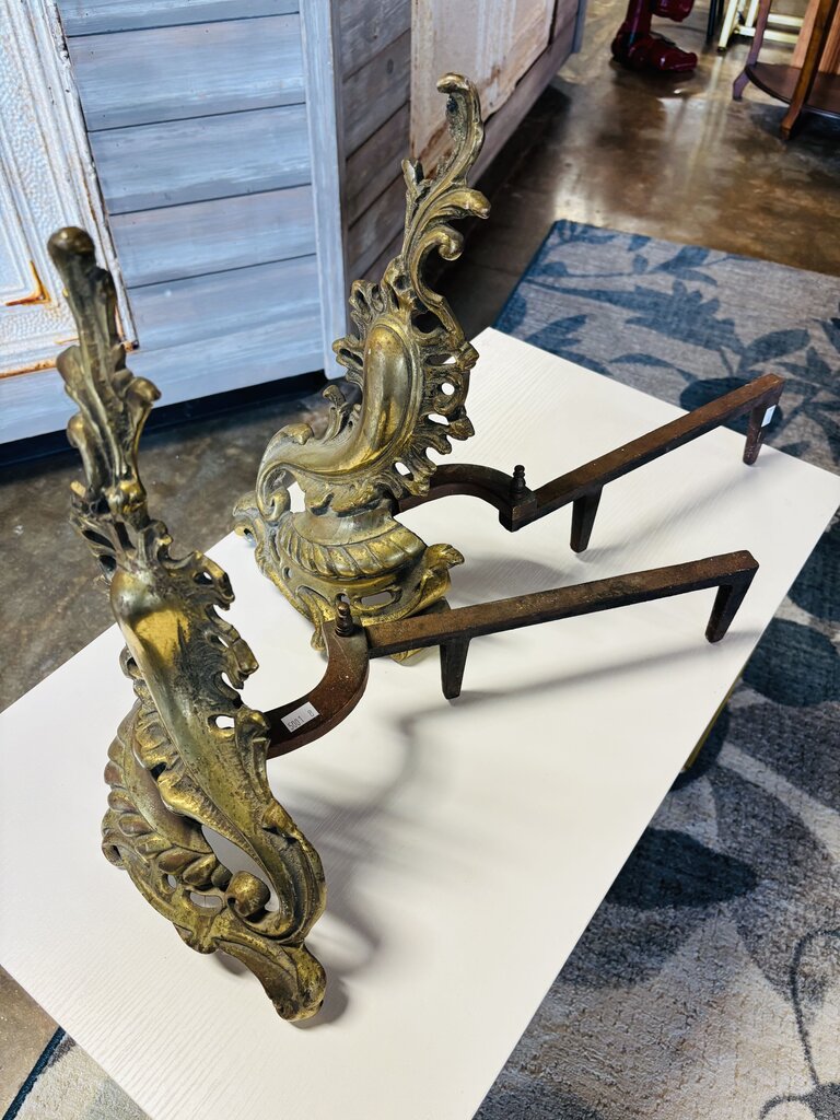 Vintage French Louis Rococo Style Andirons pair